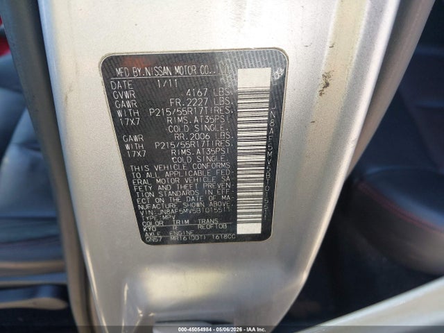 45054984 :رقم المزاد ، JN8AF5MV5BT015511 vin ، 2011 Nissan Juke Sl مزاد بيع