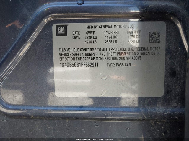 2015 Buick Lacrosse Leather მანქანა იყიდება აუქციონზე, vin: 1G4GB5G31FF332911, აუქციონის ნომერი: 45055016