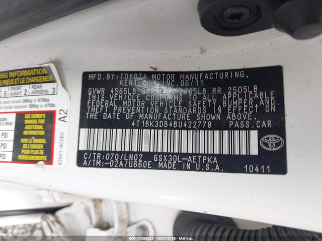 Продажа на аукционе авто 2011 Toyota Avalon Limited, vin: 4T1BK3DB4BU422778, номер лота: 45055032