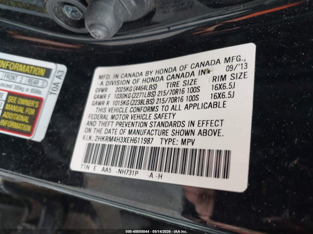 Продажа на аукционе авто 2014 Honda Cr-v Lx, vin: 2HKRM4H3XEH611987, номер лота: 45055044