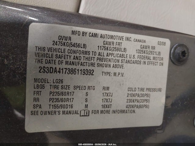 Продаж на аукціоні авто 2008 Suzuki Xl7 Luxury, vin: 2S3DA417386119392, номер лоту: 45055054