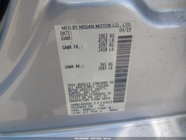 Nissan Altima 2.5 Sl 2019 1N4BL4EV1KC221660 Image 9