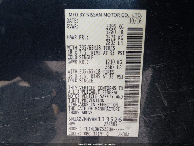 5N1AZ2MH9HN113526 Nissan MURANO SV