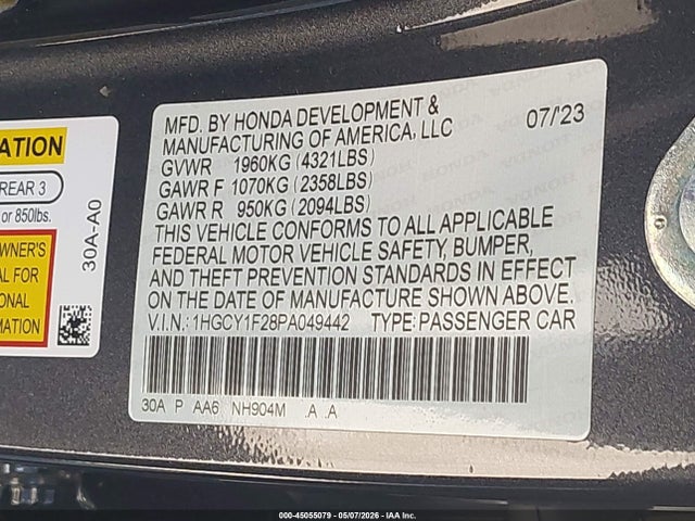 Продаж на аукціоні авто 2023 Honda Accord Lx, vin: 1HGCY1F28PA049442, номер лоту: 45055079