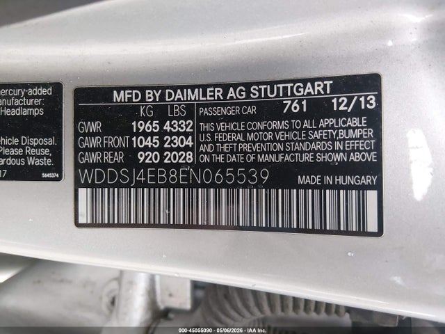 45055090 :رقم المزاد ، WDDSJ4EB8EN065539 vin ، 2014 Mercedes-benz Cla 250 مزاد بيع