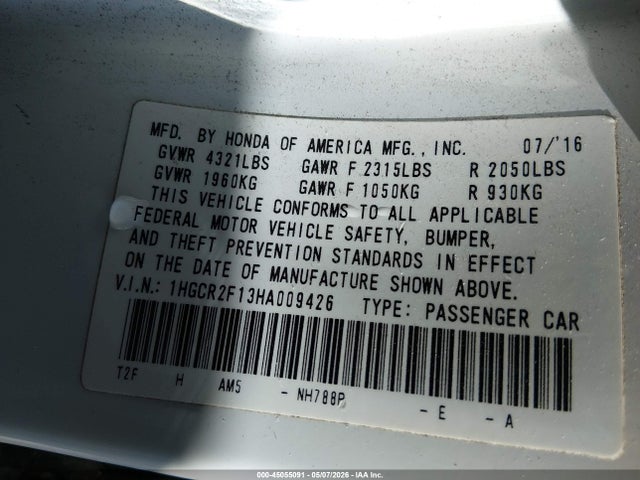 1HGCR2F13HA009426 Honda Accord Sport Se