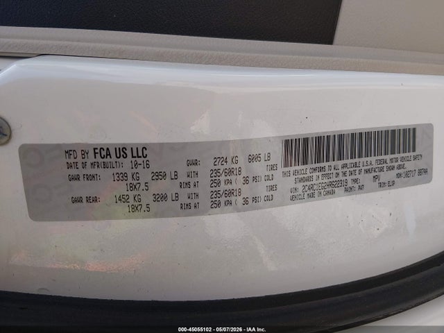 Продажа на аукционе авто 2017 Chrysler Pacifica Touring-l Plus, vin: 2C4RC1EG2HR622319, номер лота: 45055102