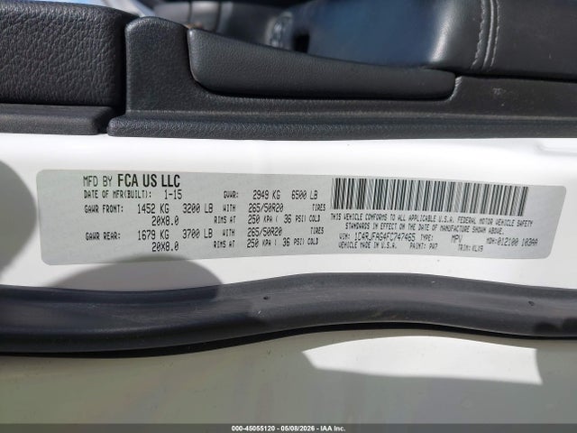 45055120 :رقم المزاد ، 1C4RJFAG4FC747465 vin ، 2015 Jeep Grand Cherokee Altitude مزاد بيع