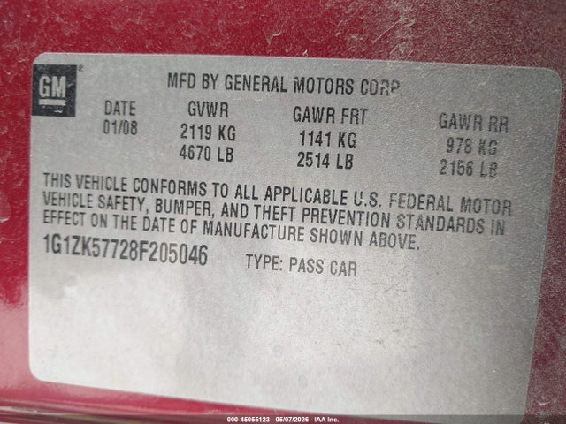 Aukcja sprzedaży 2008 Chevrolet Malibu Ltz, vin: 1G1ZK57728F205046, numer aukcji: 45055123