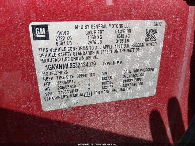 Aukcja sprzedaży 2018 Gmc Acadia Slt-1, vin: 1GKKNMLS5JZ134079, numer aukcji: 45055136