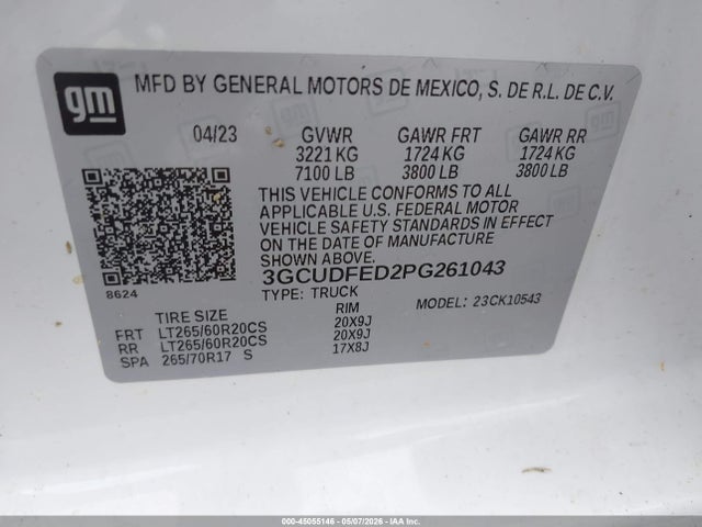Продаж на аукціоні авто 2023 Chevrolet Silverado 1500 4wd  Short Bed Lt Trail Boss, vin: 3GCUDFED2PG261043, номер лоту: 45055146