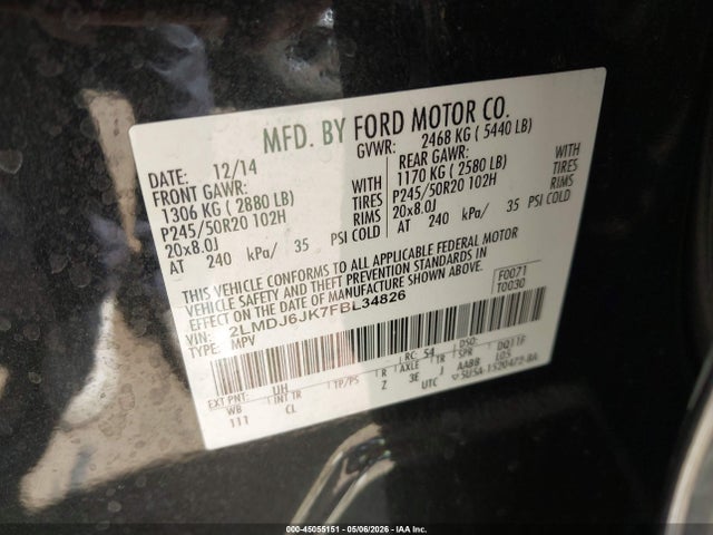 Lincoln MKX 2015 2LMDJ6JK7FBL34826 Image 9