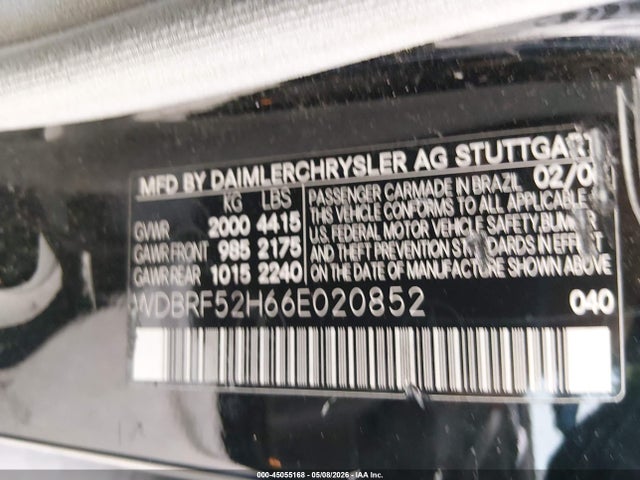 Aukcja sprzedaży 2006 Mercedes-benz C-class Sport, vin: WDBRF52H66E020852, numer aukcji: 45055168