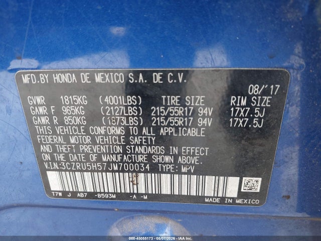 3CZRU5H57JM700034 Honda HR-V EX