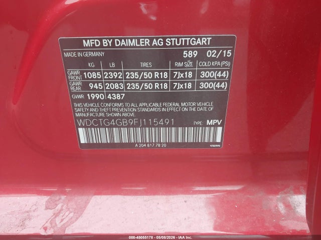 Продажа на аукционе авто 2015 Mercedes-benz Gla 250 4matic, vin: WDCTG4GB9FJ115491, номер лота: 45055178