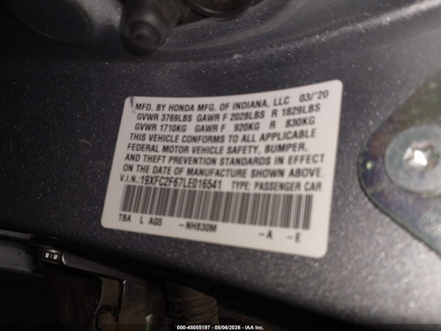 Aukcja sprzedaży 2020 Honda Civic Lx, vin: 19XFC2F67LE016541, numer aukcji: 45055197