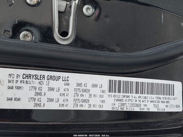 Продажа на аукционе авто 2013 Ram 1500, vin: 1C6RR7LT1DS559828, номер лота: 45055198