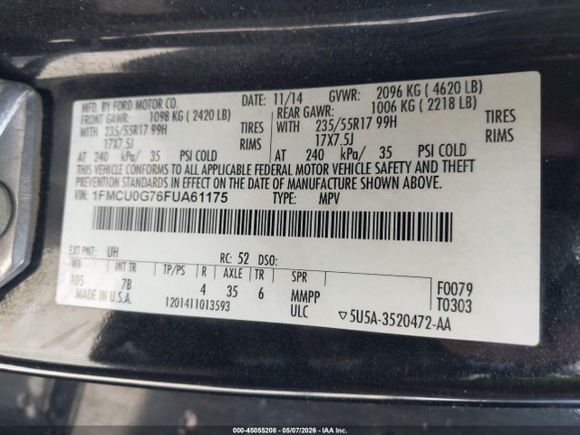 Aukcja sprzedaży 2015 Ford Escape Se, vin: 1FMCU0G76FUA61175, numer aukcji: 45055208