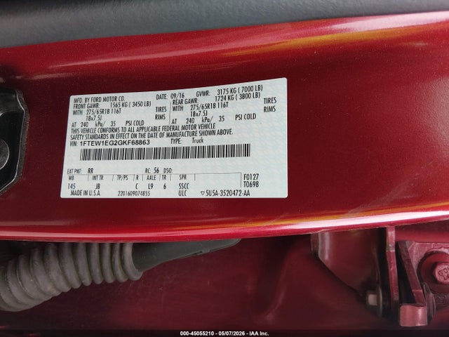 Auction sale of the 2016 Ford F-150 Xlt, vin: 1FTEW1EG2GKF68863, lot number: 45055210