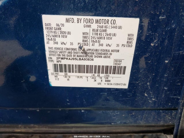 Ford EDGE SEL 2020 2FMPK4J95LBA93836 Image 9