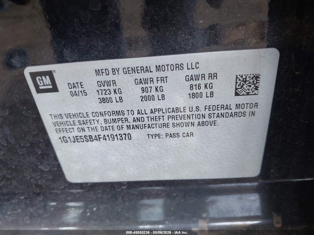 Chevrolet Sonic Ltz Auto 2015 1G1JE5SB4F4191370 Image 9