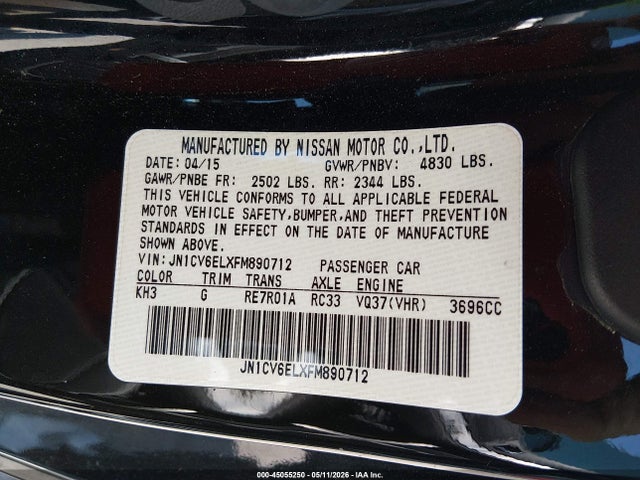 Продажа на аукционе авто 2015 Infiniti Q60, vin: JN1CV6ELXFM890712, номер лота: 45055250