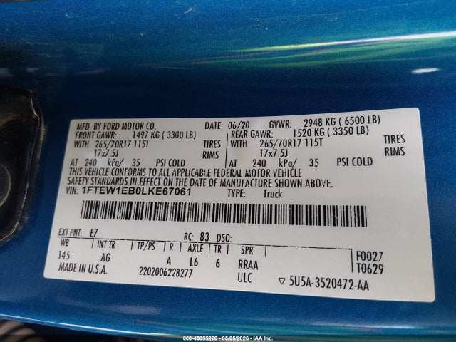 Ford F-150 Xl 2020 1FTEW1EB0LKE67061 Image 9