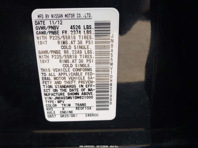 Продажа на аукционе авто 2013 Nissan Rogue Sv W/sl Pkg, vin: JN8AS5MV1DW621000, номер лота: 45055283
