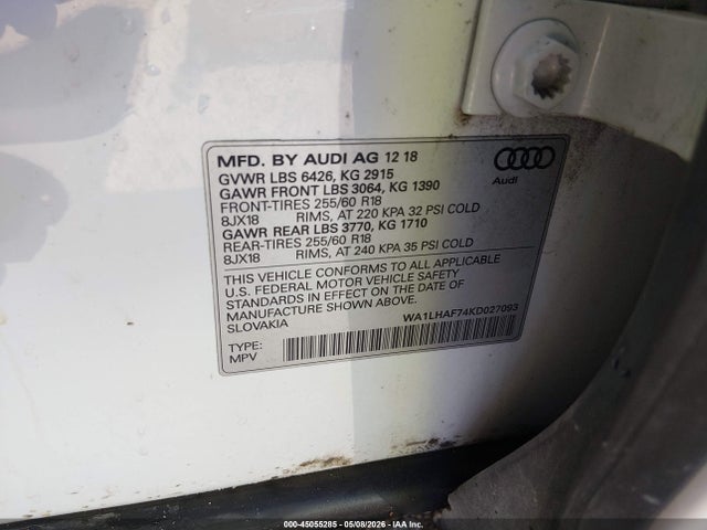 Aukcja sprzedaży 2019 Audi Q7 45 Premium/45 Se Premium, vin: WA1LHAF74KD027093, numer aukcji: 45055285