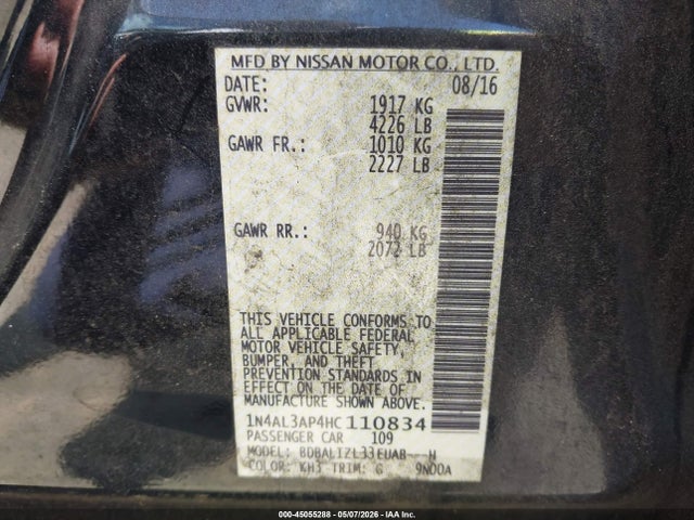 Продажа на аукционе авто 2017 Nissan Altima 2.5 Sv, vin: 1N4AL3AP4HC110834, номер лота: 45055288