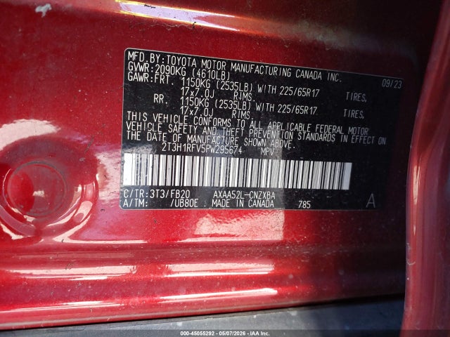 45055292 :رقم المزاد ، 2T3H1RFV5PW295674 vin ، 2023 Toyota Rav4 Le مزاد بيع