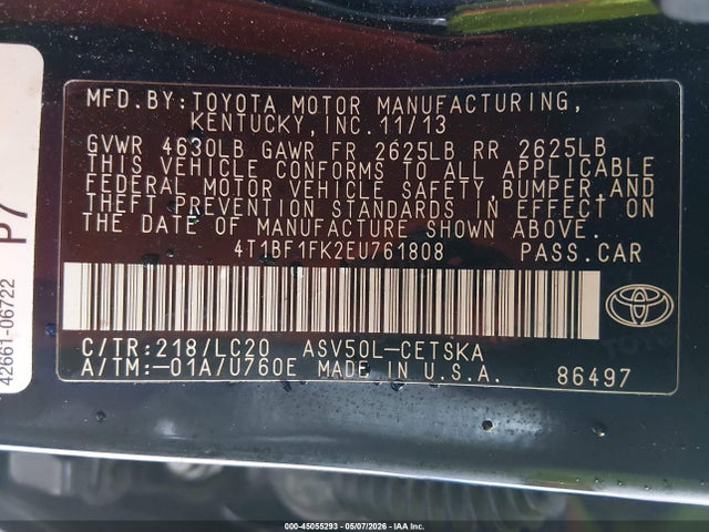 Продажа на аукционе авто 2014 Toyota Camry Se, vin: 4T1BF1FK2EU761808, номер лота: 45055293