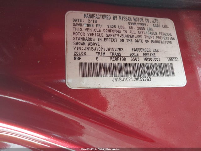 Aukcja sprzedaży 2018 Nissan Rogue Sport S, vin: JN1BJ1CP1JW152763, numer aukcji: 45055325