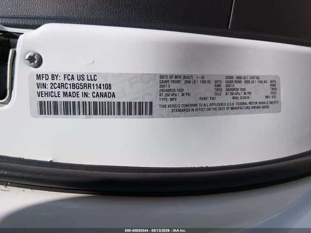 Продаж на аукціоні авто 2024 Chrysler Pacifica Touring L, vin: 2C4RC1BG5RR114108, номер лоту: 45055344