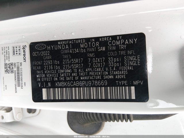 Aukcja sprzedaży 2023 Hyundai Kona Sel, vin: KM8K6CAB6PU978669, numer aukcji: 45055346
