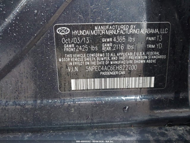 45055352 :رقم المزاد ، 5NPEC4AC6EH822700 vin ، 2014 Hyundai Sonata Limited مزاد بيع