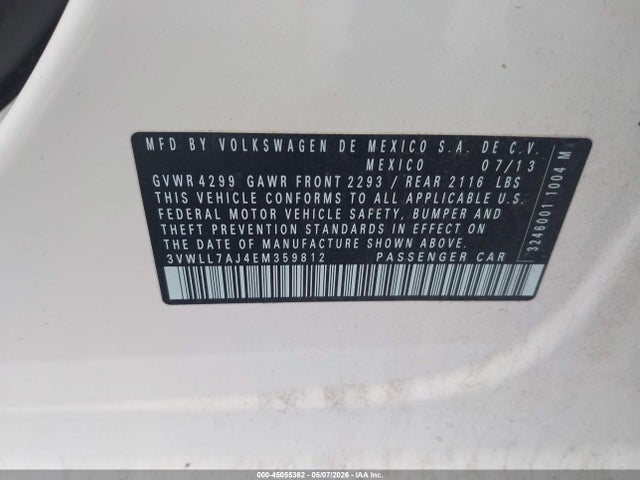 45055362 :رقم المزاد ، 3VWLL7AJ4EM359812 vin ، 2014 Volkswagen Jetta 2.0l Tdi مزاد بيع