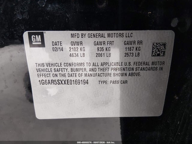 2014 Cadillac Cts Luxury მანქანა იყიდება აუქციონზე, vin: 1G6AR5SXXE0169194, აუქციონის ნომერი: 45055376