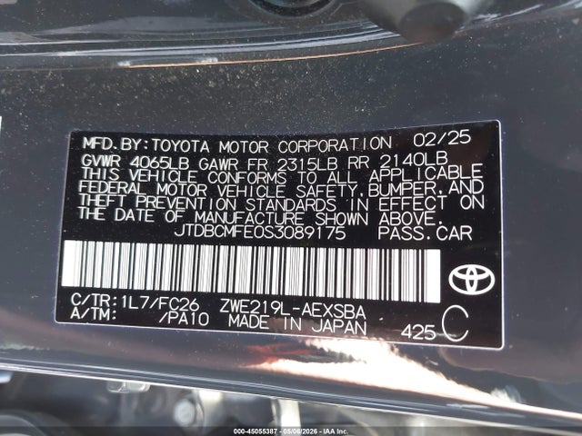 JTDBCMFE0S3089175 Toyota Corolla Hybrid Se