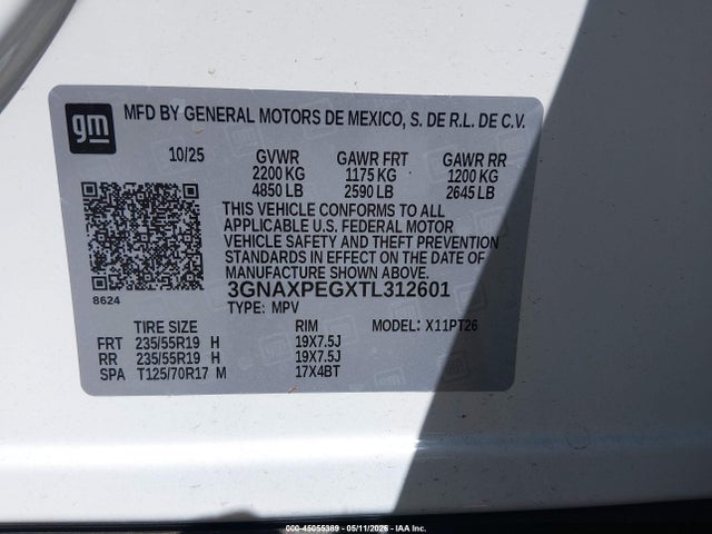 45055389 :رقم المزاد ، 3GNAXPEGXTL312601 vin ، 2026 Chevrolet Equinox Awd Lt مزاد بيع