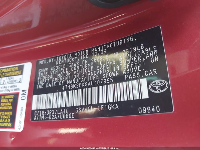45055448 :رقم المزاد ، 4T1BK3EK8AU107995 vin ، 2010 Toyota Camry Xle V6 مزاد بيع