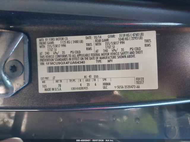 Продаж на аукціоні авто 2015 Ford Escape Se, vin: 1FMCU9GX4FUA64340, номер лоту: 45055451
