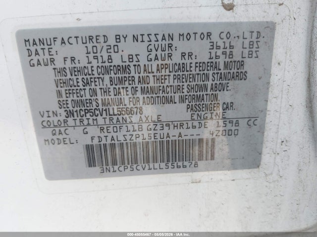 3N1CP5CV1LL556678 Nissan Kicks Sv Xtronic Cvt