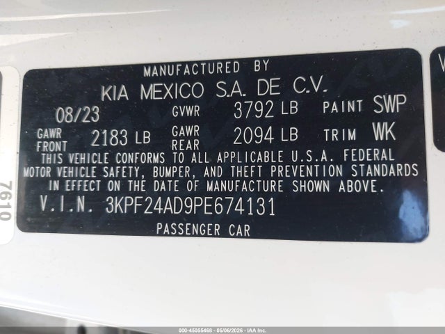 Aukcja sprzedaży 2023 Kia Forte Lxs, vin: 3KPF24AD9PE674131, numer aukcji: 45055468