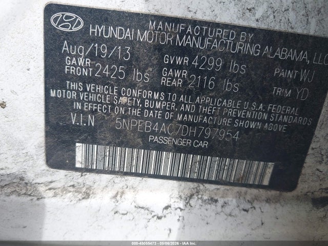 Aukcja sprzedaży 2013 Hyundai Sonata Gls, vin: 5NPEB4AC7DH797954, numer aukcji: 45055473