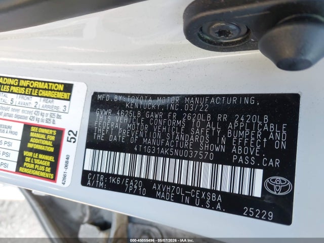 4T1G31AK5NU037570 Toyota Camry Se Hybrid