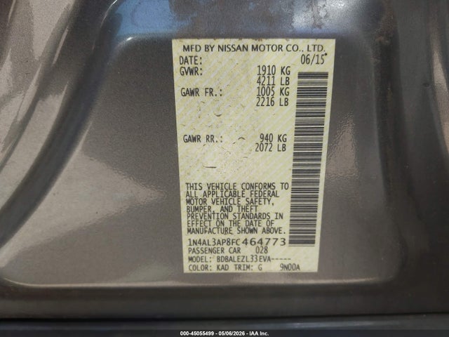 1N4AL3AP8FC464773 Nissan Altima 2.5/2.5 S/2.5 Sl/2.5 Sv