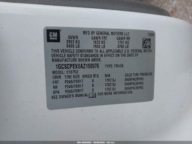 Aukcja sprzedaży 2010 Chevrolet Silverado 1500 Work Truck, vin: 1GCSCPEX0AZ150976, numer aukcji: 45055503