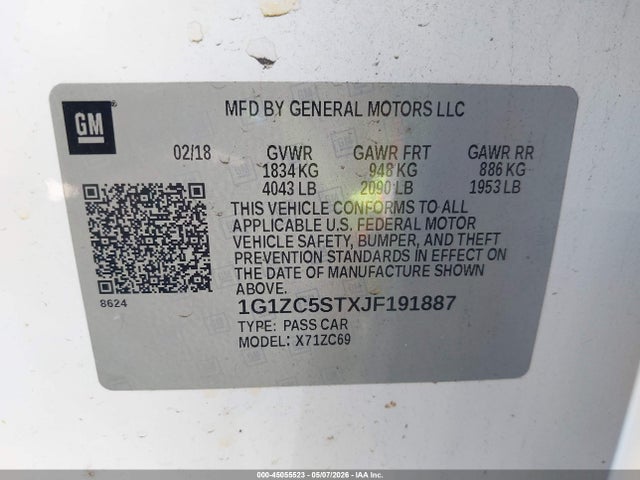 1G1ZC5STXJF191887 Chevrolet Malibu 1fl