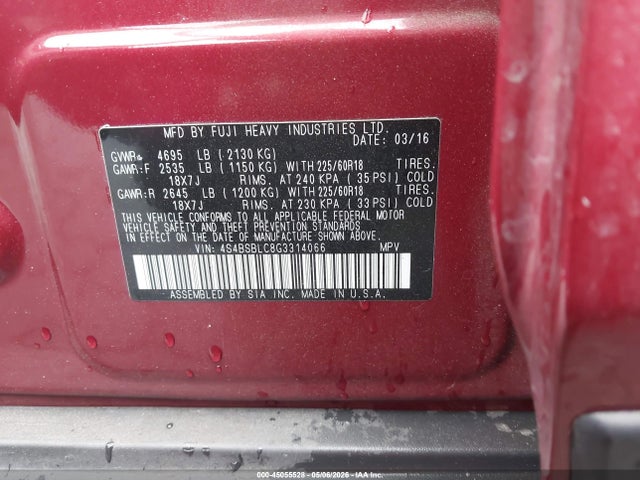 Продаж на аукціоні авто 2016 Subaru Outback 2.5i Limited, vin: 4S4BSBLC8G3314066, номер лоту: 45055528